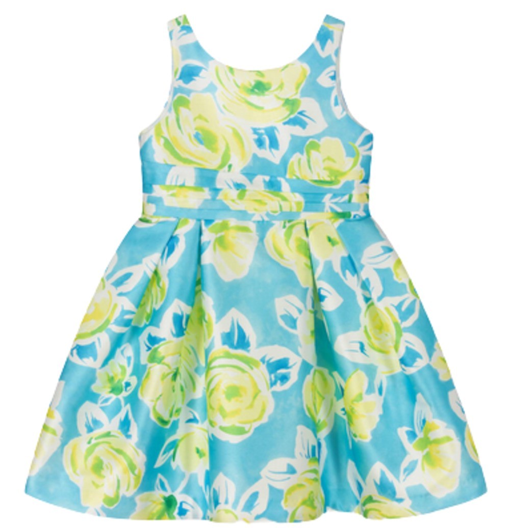 ABEL & LULA 5058 GIRLS BLUE AND GREEN FLORAL PRINT MIKADO DRESS 