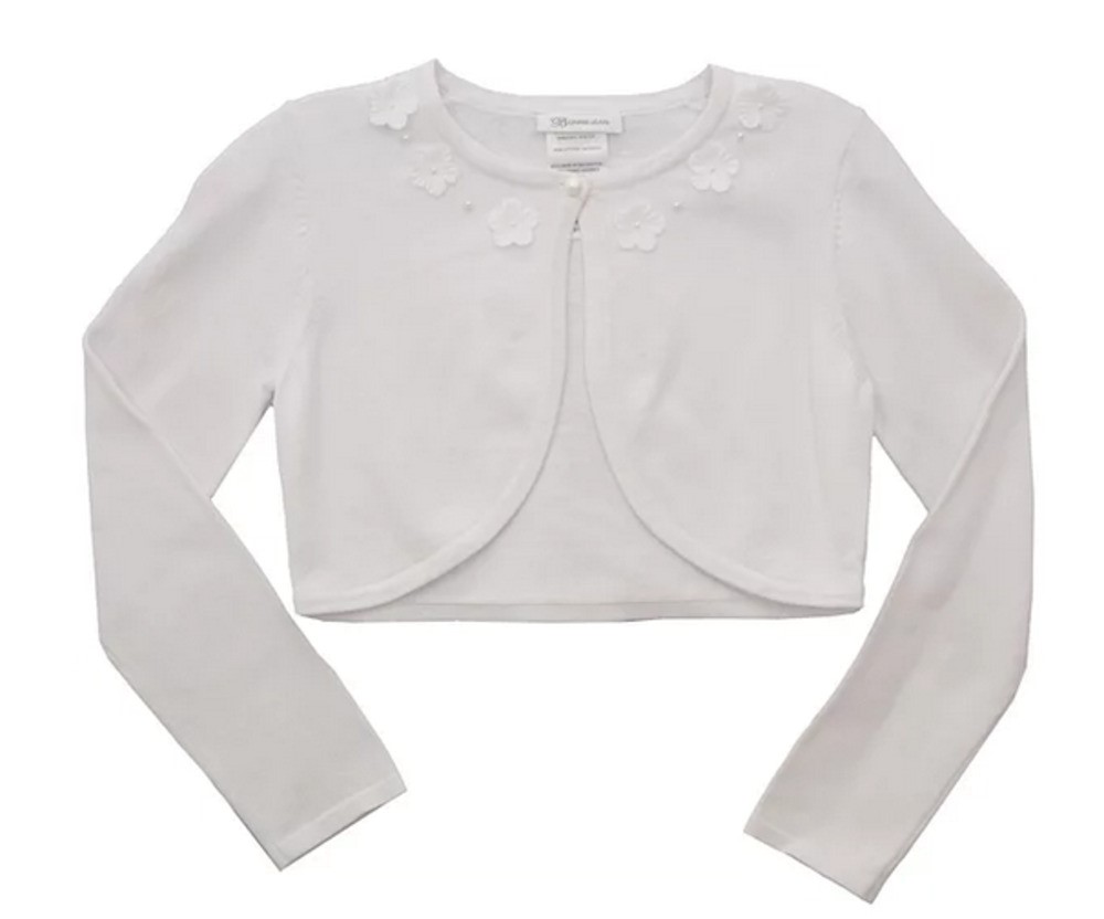 BONNIE JEAN R3-11241-SL R45256-SL GIRLS WHITE ROSETTE SHRUG