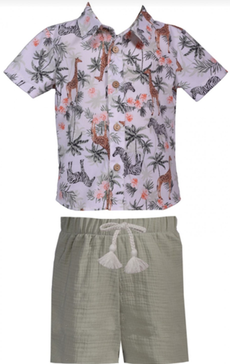 BONNIE JEAN S5-11201-SS BABY BOYS JUNGLE CAMP SHIRT SHORT SET