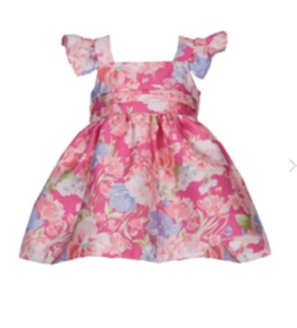 BONNIE JEAN S2-11266-DS TODDLER GIRLS PINK FLORAL MIKADO FLUTTER DRESS