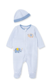 Little Me LBQ11916 Baby Boys' 2-Piece Striped Elephants Footie and Cap Set