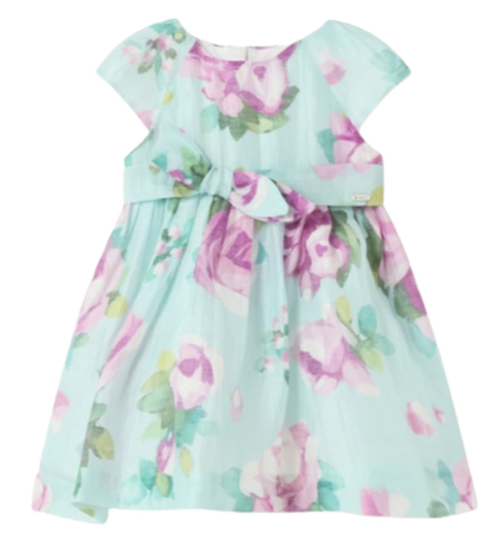 MAYORAL 1951 BABY GIRLS LINEN FLORAL PRINT DRESS