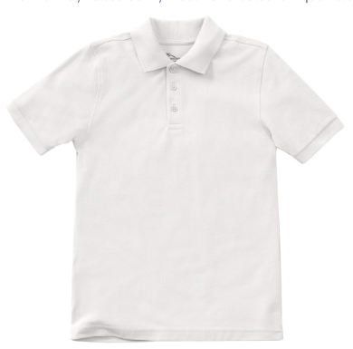 Calvary AcademyWhiteShort Sleeve PoloGirls:  5-8 OnlyBoys: Kindergarten-8