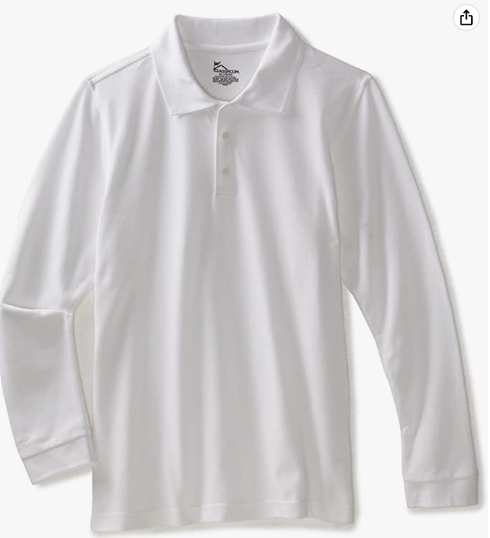 Heritage PoloLong Sleeve WhiteWith School LogoGrades:  PreK-4