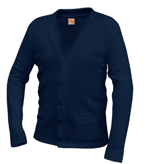 Navy V-neck Cardigan with School Logo