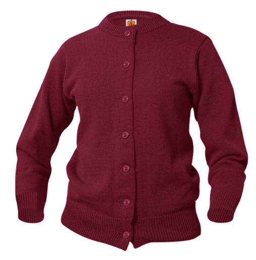 St. Christopher BurgundyCrew Neck Cardigan With School Logo