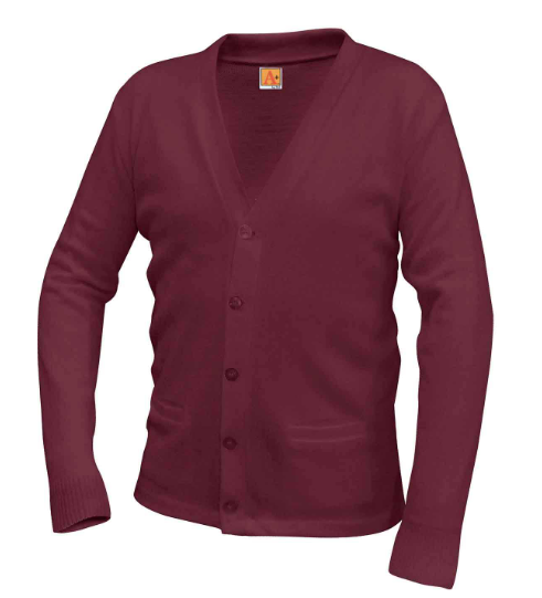 V-Neck Cardigan BurgundyWith School Logo