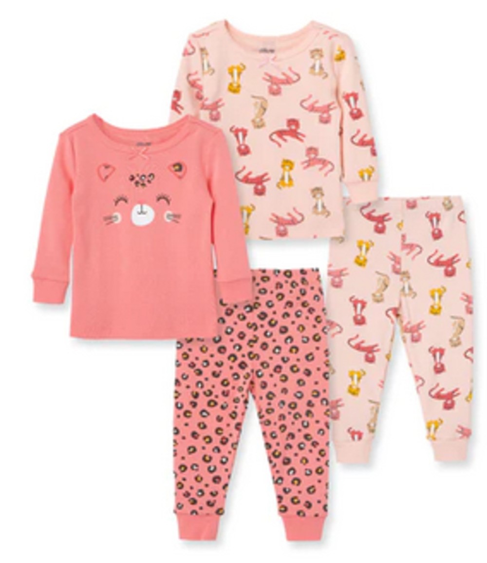 LITTLE ME L677 GIRLS 4 PIECE LEOPARD PAJAMA SET 