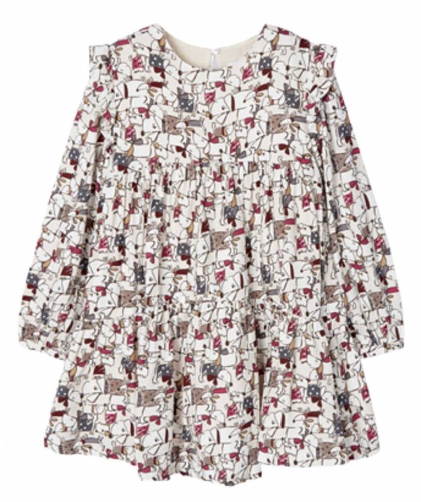 MAYORAL 4966 GIRLS DOG PRINTED LONG SLEEVE DRESS