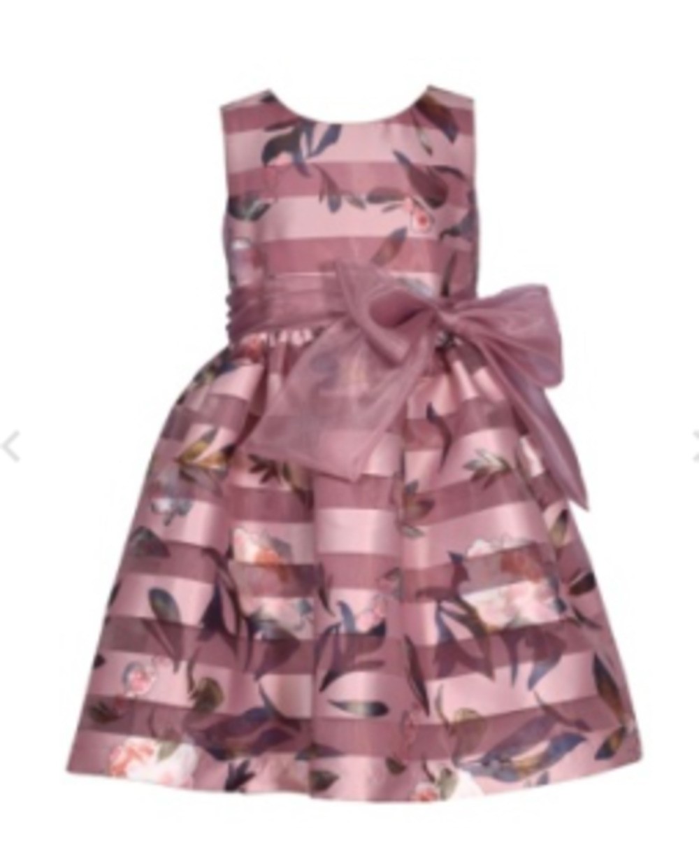 BONNIE JEAN B3-1150-DV LITTLE GIRLS SHADOW STRIPE DRESS WITH BOW ACCENT 