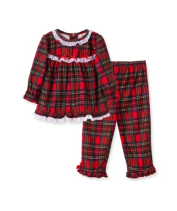 LITTLE ME LS613496 BABY GIRLS 2 PIECE HOLIDAY PLAID SLEEPWEAR