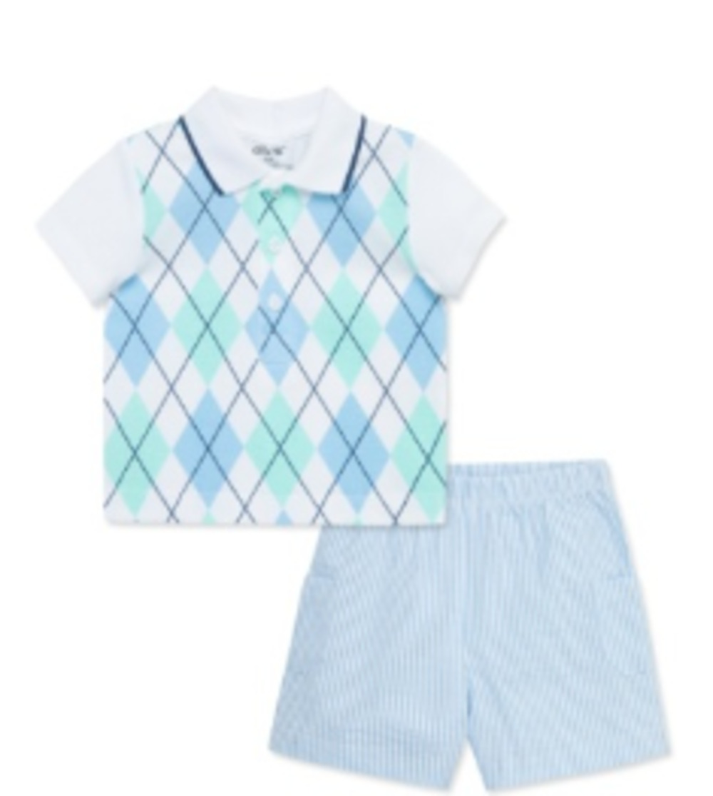 LITTLE ME LLJ14208 BABY BOYS 2 PIECE ARGYLE SHORT SET 