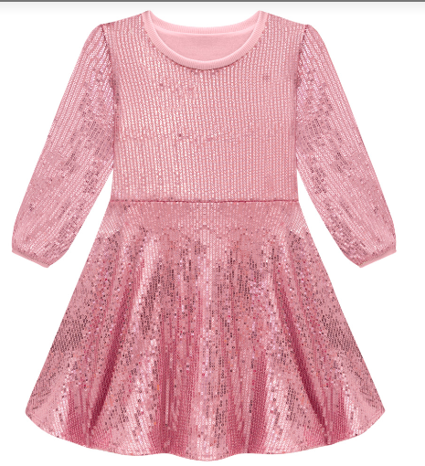 MILON GIRLS ROSE LONG SLEEVE SEQUINED DRESS