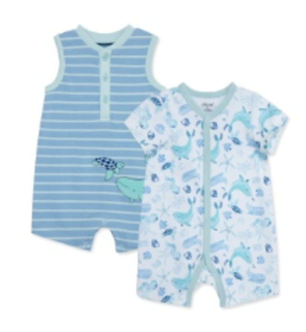 LITTLE ME LCR14567 BABY BOYS 2 PACK SEA LIFE SHORT ROMPERS