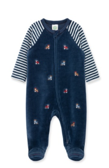 Little Me LCQ13718 Clothes for Baby Boys' Train Schiffli Velour Footie Sleeper