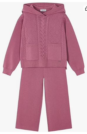 MAYORAL 4508 GIRLS ORCHID KNIT PANT SET WITH HOODIE