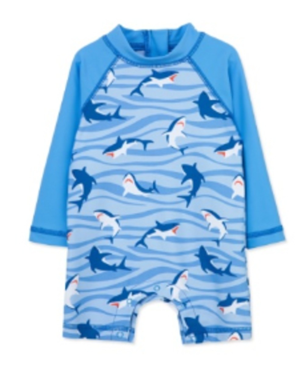 Little Me LWK13969I Clothes for Baby Boys' Shark Long Sleeve Full Coverage Rash Guard Suit, Blue